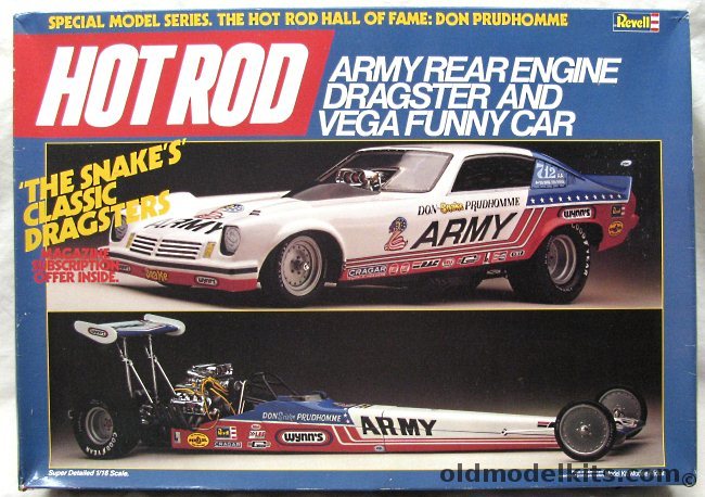 Revell 1/16 Don Prudhomme 'The Snake' Army Rear Engine Dragster and Vega Funny Car - Both Kits, 7464 plastic model kit